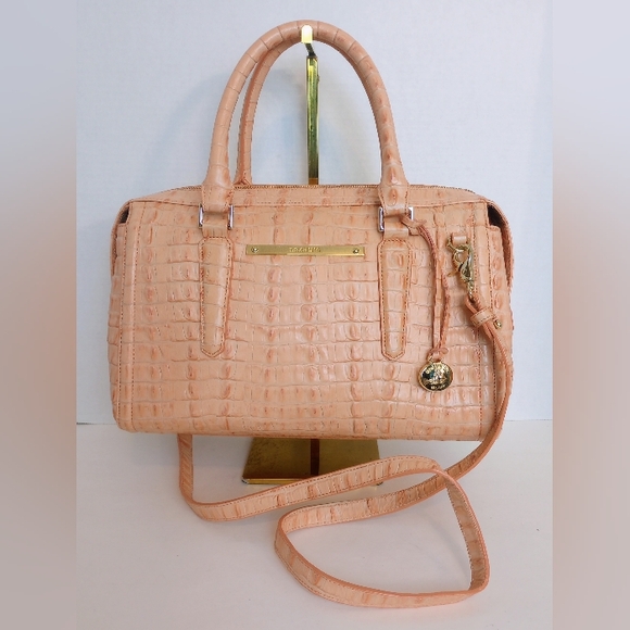 Brahmin Gemma Crocodile Embossed Leather Crossbody Satchel Purse Mai Tai